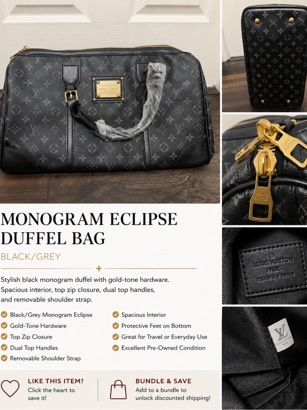Monogram Eclipse Duffel Bag in Black/Grey
